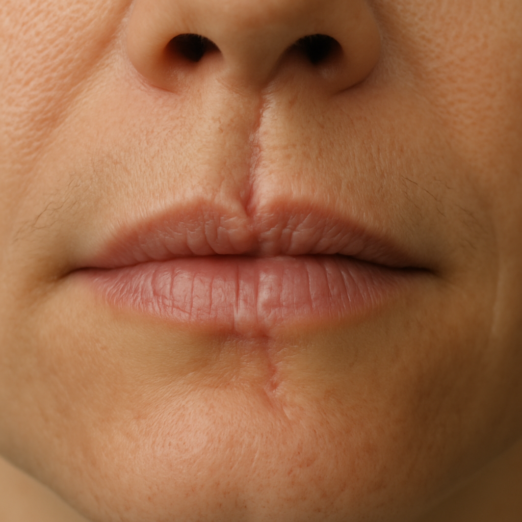 Cleft lip scar on a woman