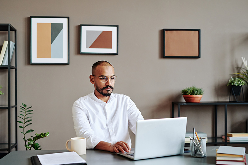 A patient during an online consultation with a hair transplant surgeon. 
