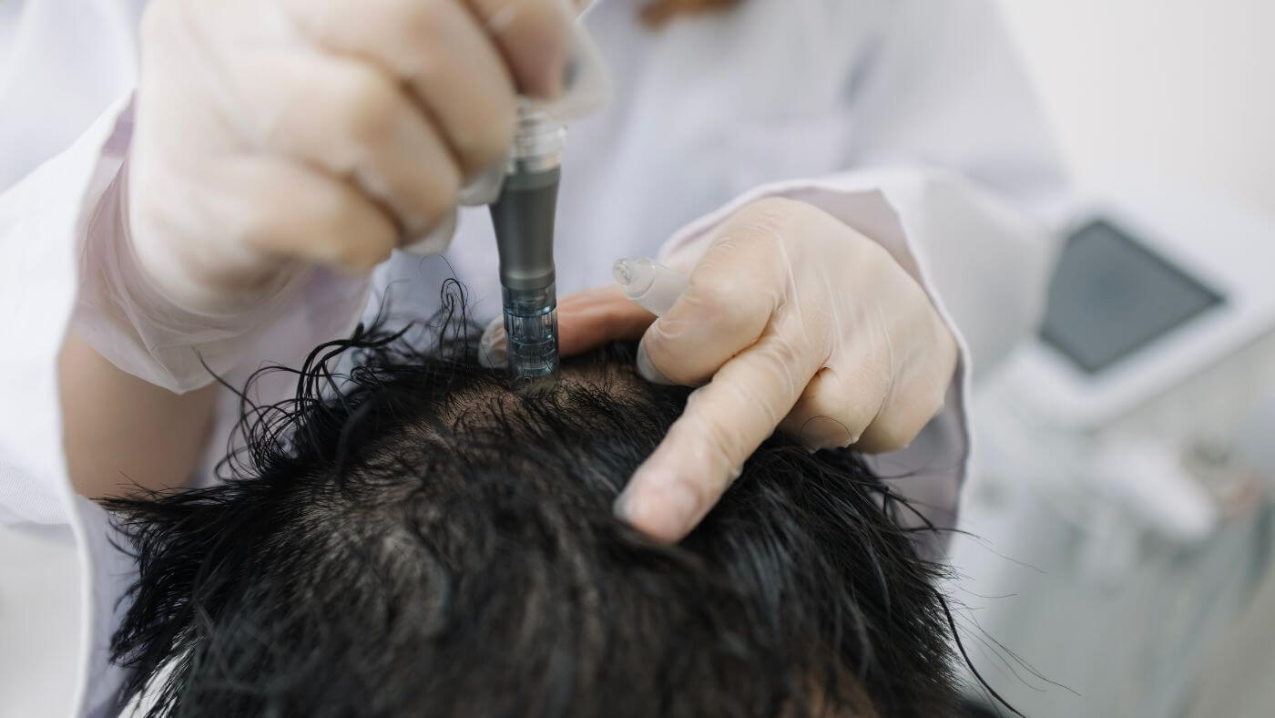 Microneedling treatment (tiny needles) can help with hair loss and collagen production