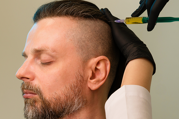 PRP treatment injection on male's scalp